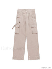 Buttoned High Waisted Cargo Pants Cargo Pants