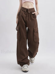 Buttoned High Waisted Cargo Pants Brown / S Cargo Pants