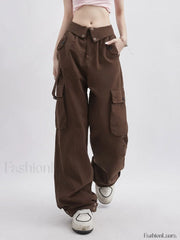 Buttoned High Waisted Cargo Pants Brown / S Cargo Pants
