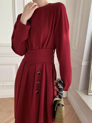 Buttoned Long Sleeve Corset Midi Dress Midi Dresses