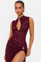 Sleeveless Lace High Slit Maxi Dress