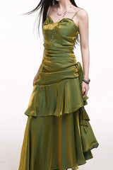 Asymmetrical Burgundy Ruffled Cami Party Dress