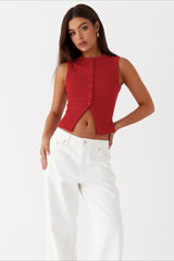 Round Neck Sleeveless Knit Top