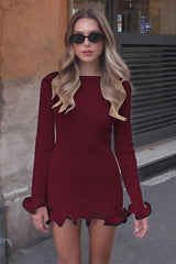Elegant Round Neck Ruffle Cocktail Dress