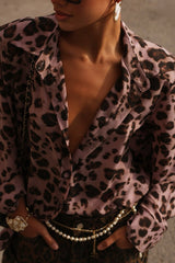 Leopard Print Shoulder Pad Blouse