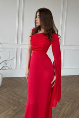 Chiffon One Shoulder Formal Dress S / Red