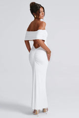 Solid Off Shoulder Ruched Formal Dress