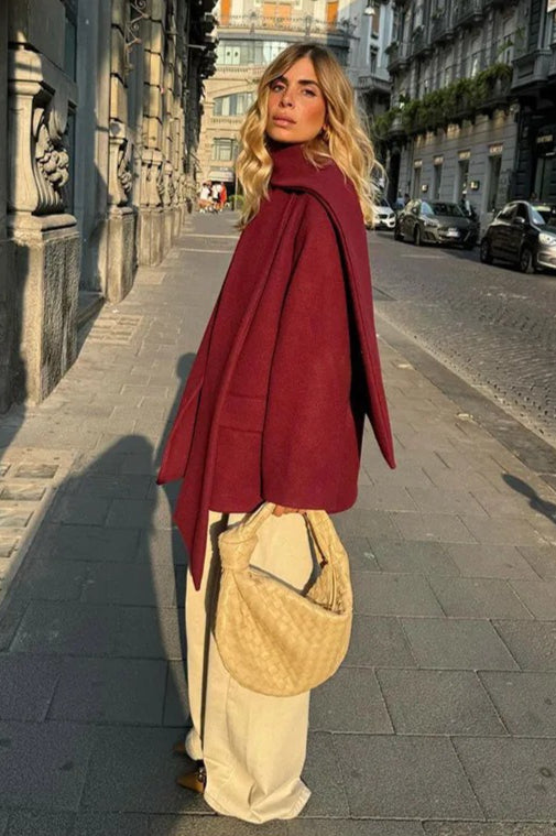 Scarf Collar Single Breasted Wool Coat coats