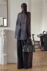 Mesh Tie Waist Wide Leg Pants Blazer