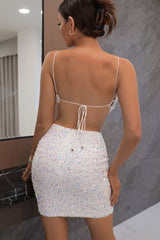 Solid Sequin Spaghetti Strap Mini Dress
