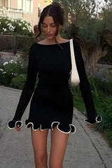 Elegant Round Neck Ruffle Cocktail Dress