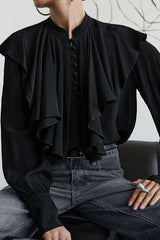 Stand Collar Ruffle Blouse