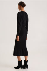 Contrast Trim Ruffle Sweater Dress