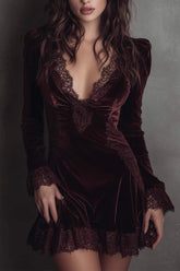 Velvet Lace Trim Mini Dress