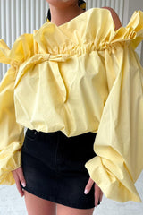 Off Shoulder Ruffle Drawstring Blouse