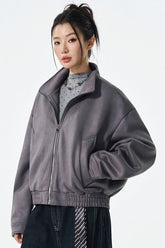 PU Leather Moto Style Longline Jacket S / Grey