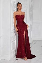 Strapless Split Maxi Party Dress