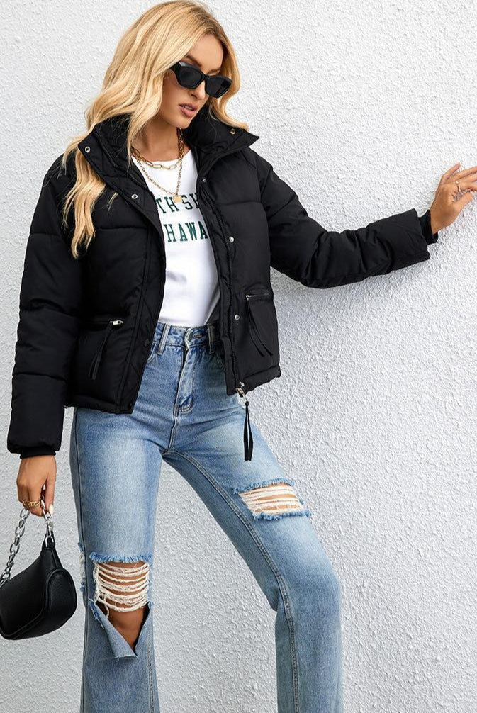 Short Stand Collar Puffer Coat coats