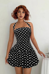 Vintage Polka Dot Halter Bodycon Mini Dress