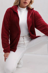 Casual Fuzzy Zipper Jacket Red / S