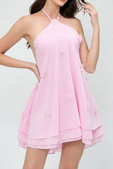 3D Floral Chiffon Halter Cocktail Dress