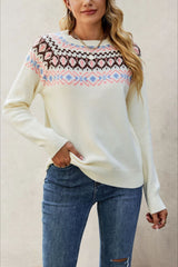 Jacquard Crew Neck Knit Pullover Sweater