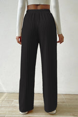 Elastic High Waist Solid Straight Leg Knit Pants