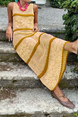 Hollow Knit Contrast Tank Sweater Dress