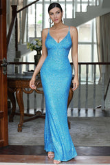 Spaghetti Strap Sequin Maxi Party Dress