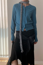 Slim-Fit Round-Neck Knit Cardigan Blue / S