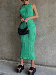 Cable Knit Bodycon Midi Dress Green / S Midi Dresses