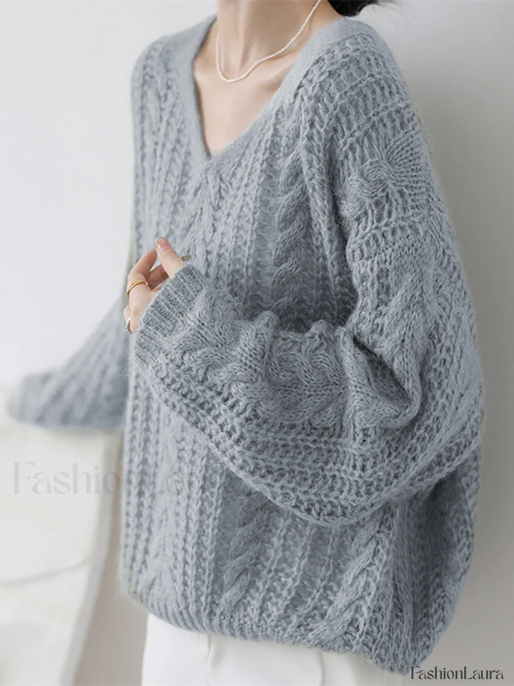 Cable Knit Graceful Oversized Sweater Grey / S Sweaters L