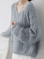 Cable Knit Graceful Oversized Sweater Grey / S Sweaters L