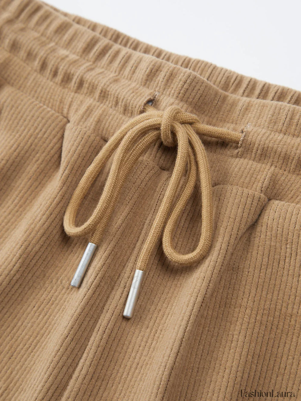 Camel Drawstring Ribbed Trendy Wide Leg Pants Pants