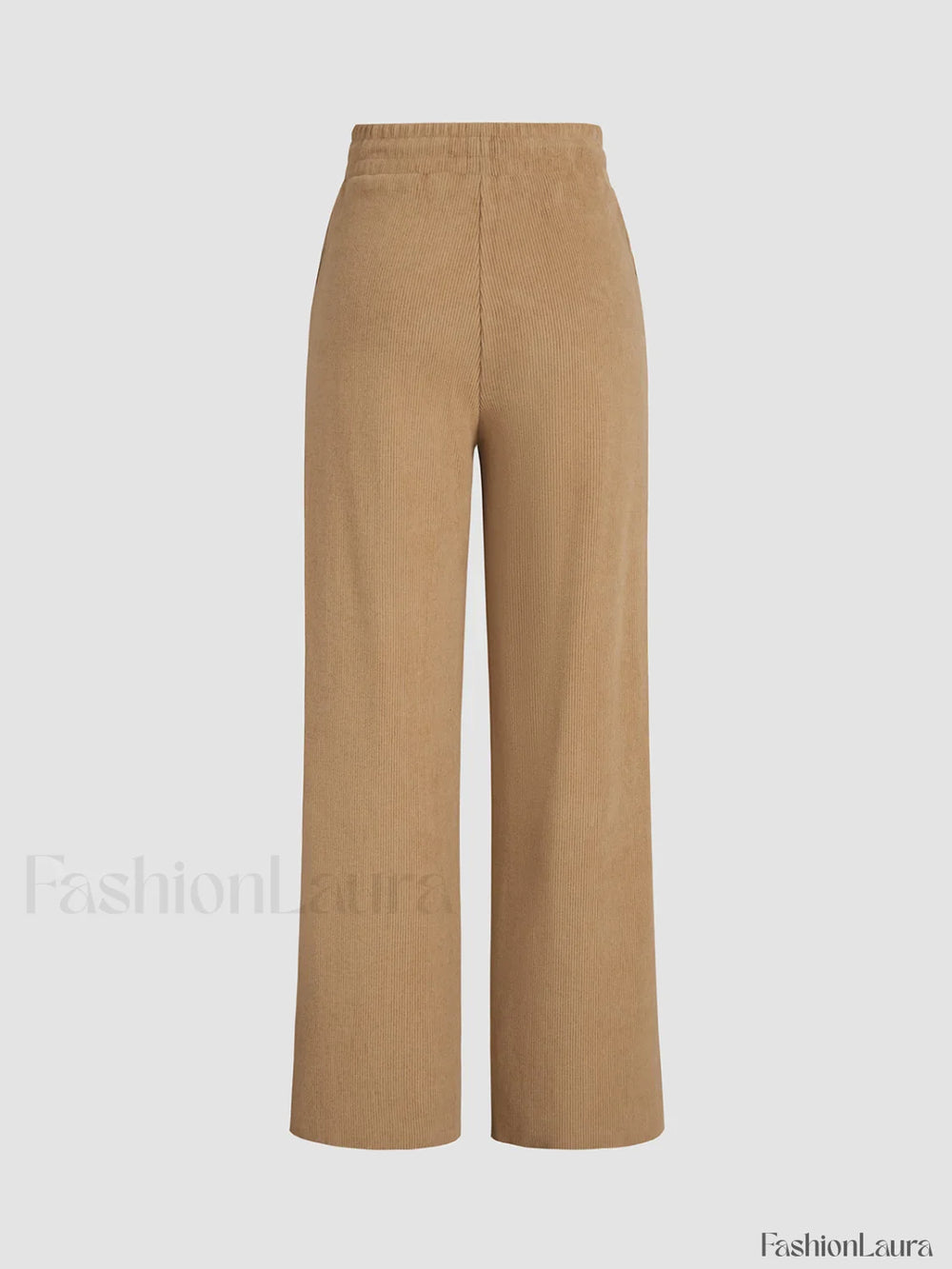 Camel Drawstring Ribbed Trendy Wide Leg Pants Pants