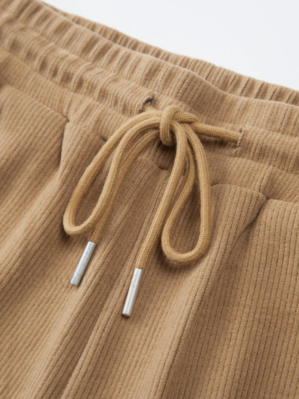 Camel Drawstring Ribbed Trendy Wide Leg Pants Pants