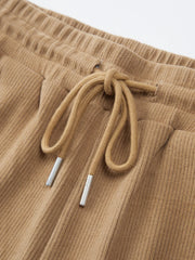 Camel Drawstring Ribbed Trendy Wide Leg Pants Pants
