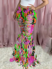 Camo Ripped Tassels Flared Jeans Jeans