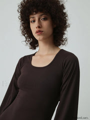 Caramel Flare Long Trendy Sleeve Knit Long Dress Knit Dresses