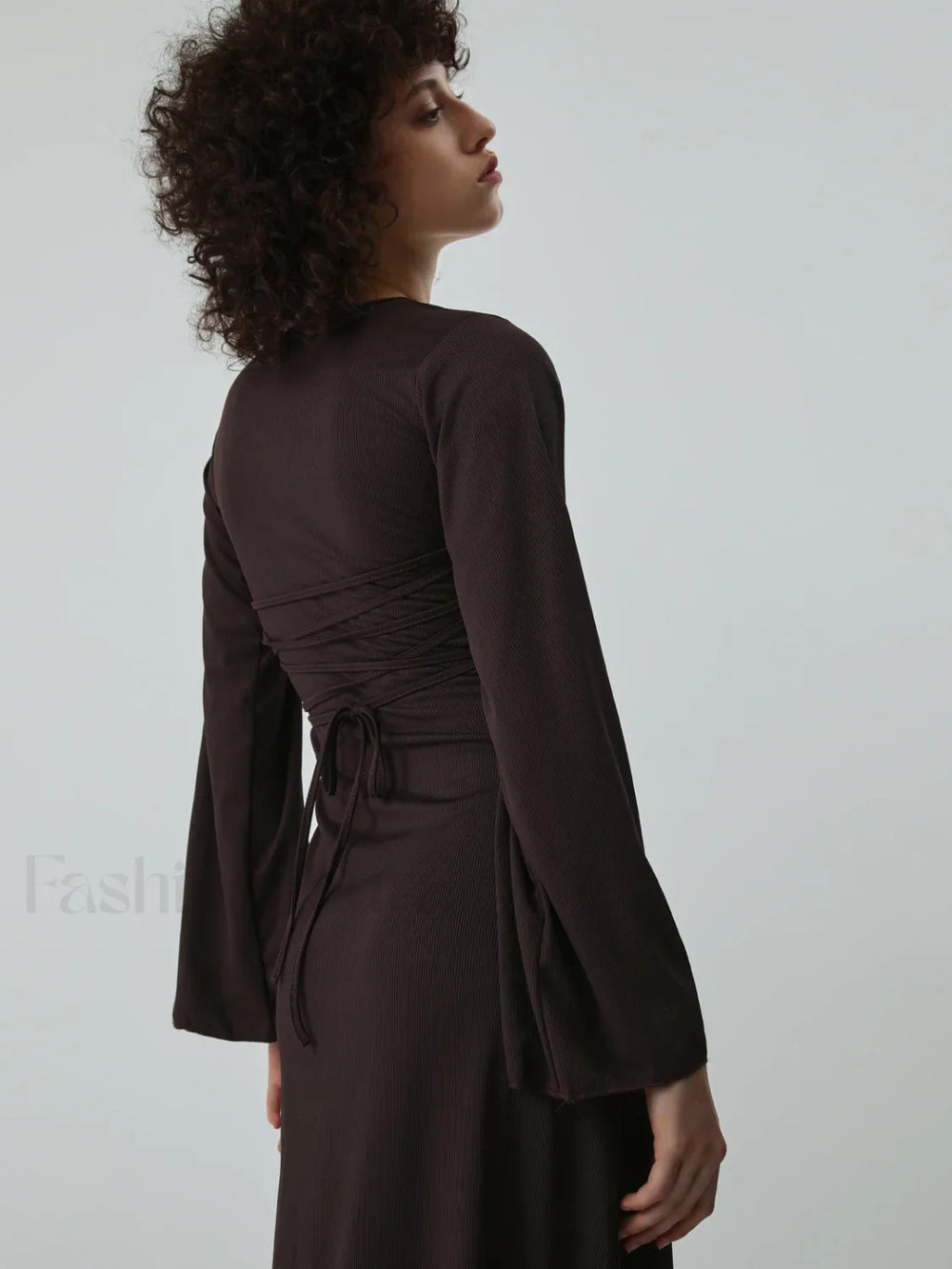 Caramel Flare Long Trendy Sleeve Knit Long Dress Knit Dresses