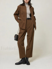 Caramel Smart Cropped Trendy Straight Leg Pants Pants
