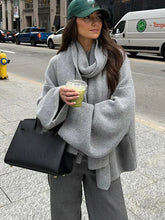 Casual Grey Cropped Oversize Women’s Scarf Collar Long Sleeve Knitted Pullover Sweater Grey / S Sweaters L