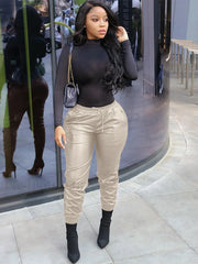 Casual Solid PU Pants Beige / M Pants