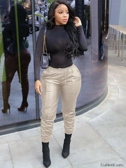 Casual Solid PU Pants Beige / M Pants