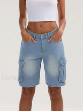 Casual Summer Denim Mid Rise Button Jeans Short SKY BLUE / S