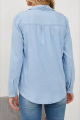 Long Sleeve Denim Lapel Blouse