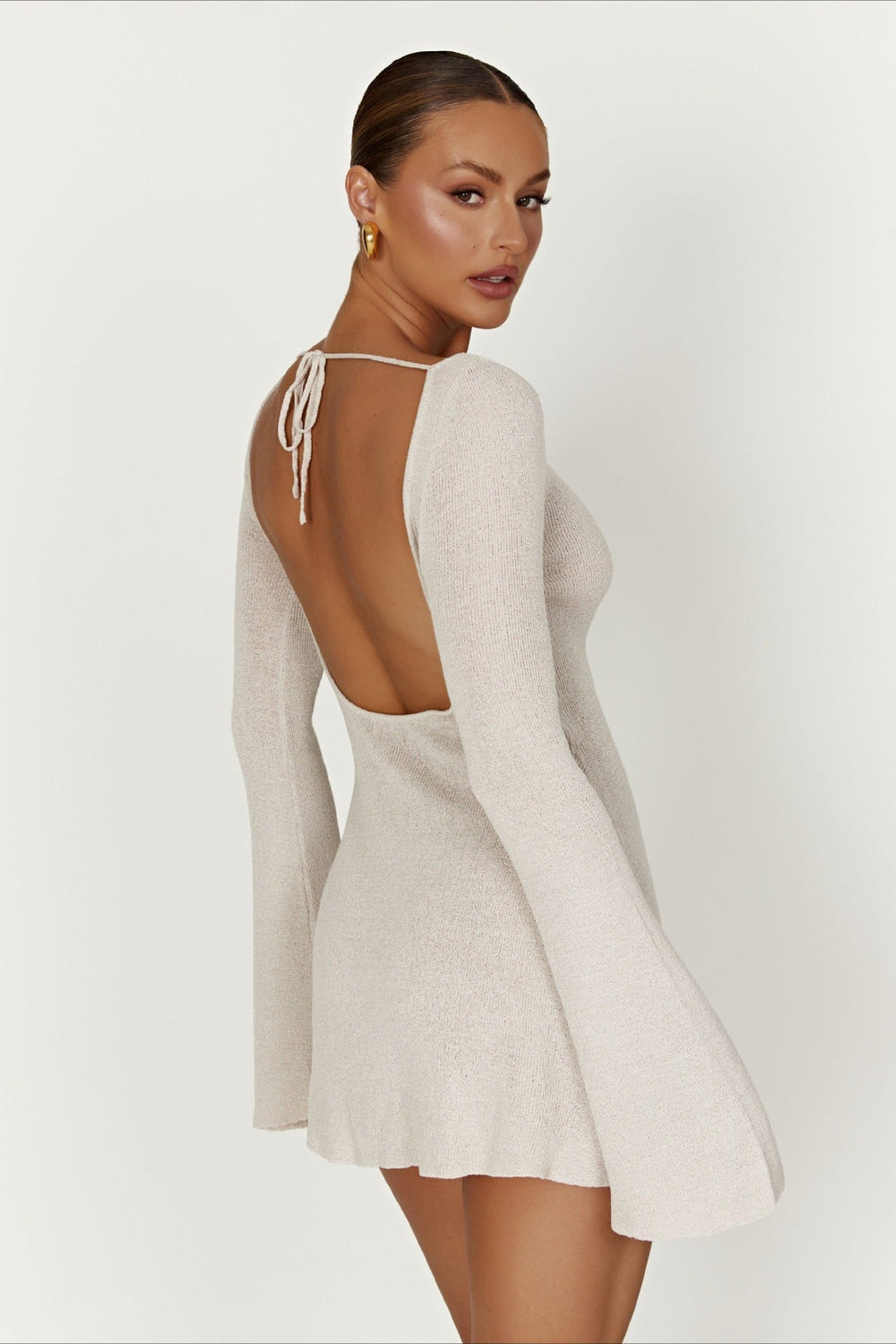 Bell Sleeve Knit Sweater Dress S / White