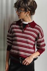 Vintage Striped Knit Polo Sweater Red / S