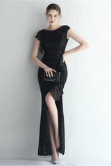 Glitter High Neck Mermaid Slit Formal Dress