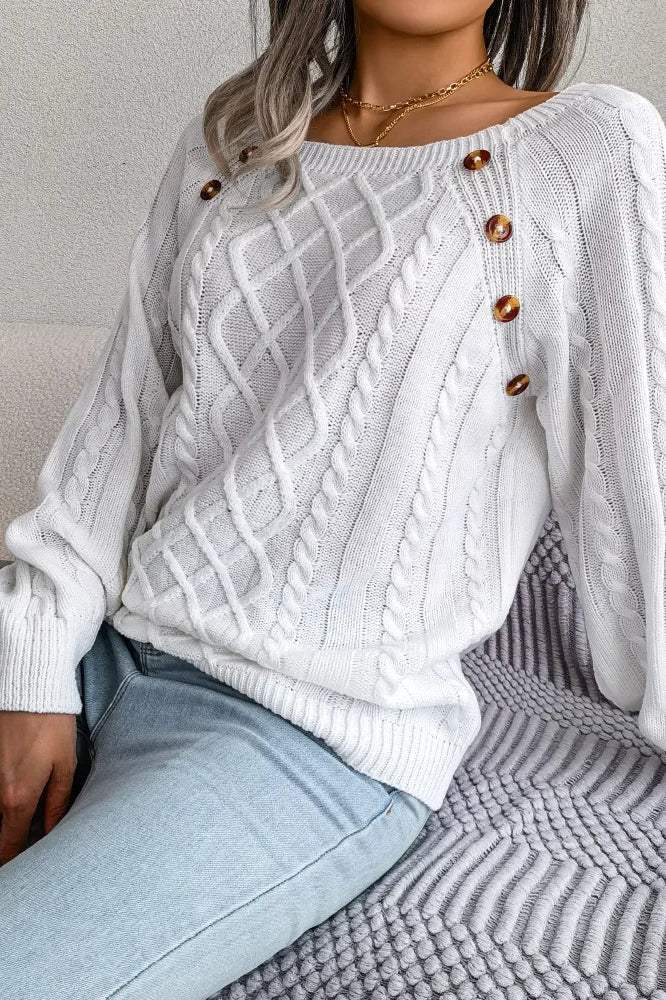 Button Detail Casual Pullover Sweater